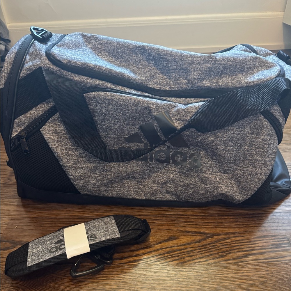 adidas Grey Heather Gym Duffel Bag with Black Accents